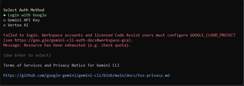 Gemini CLI login failure error