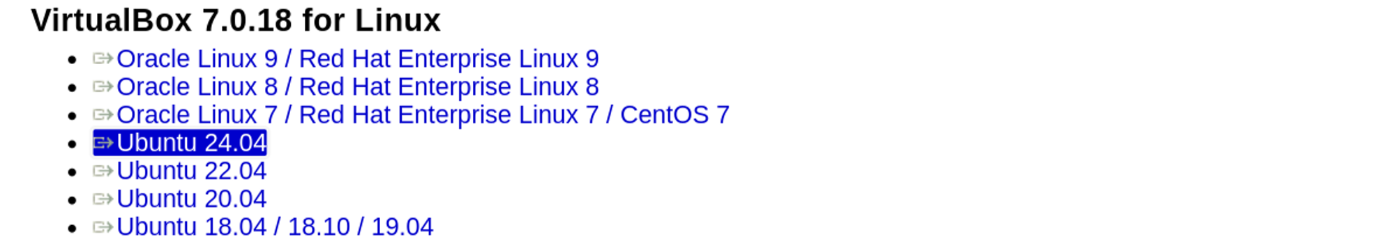 VirtualBox download page from official website